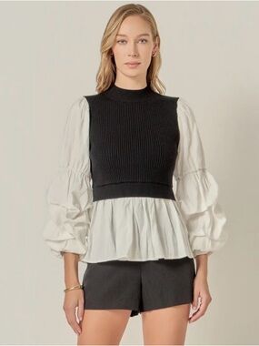 English Factory Black and White Combo Blouse BNWT